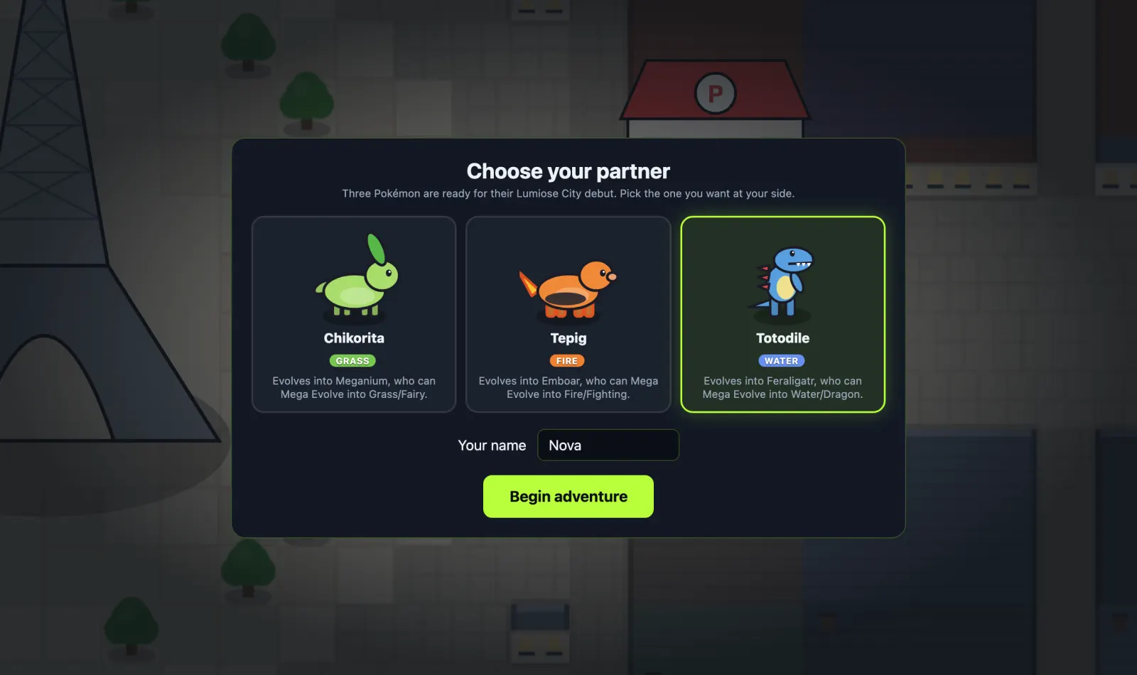 Choose your partner: Chikorita, Tepig or Totodile